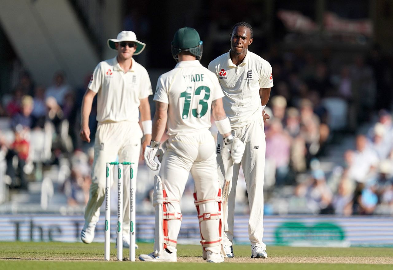 Matthew Wade and Jofra Archer exchange glares during a tense battle, England v Australia, 5th Test, The Oval, September 15, 2019