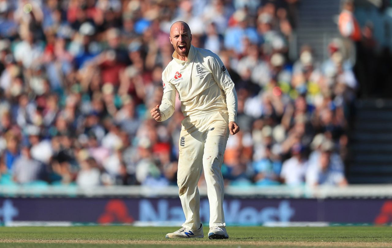 Jack Leach claimed the key scalp of Tim Paine, England v Australia, 5th Test, The Oval, September 15, 2019