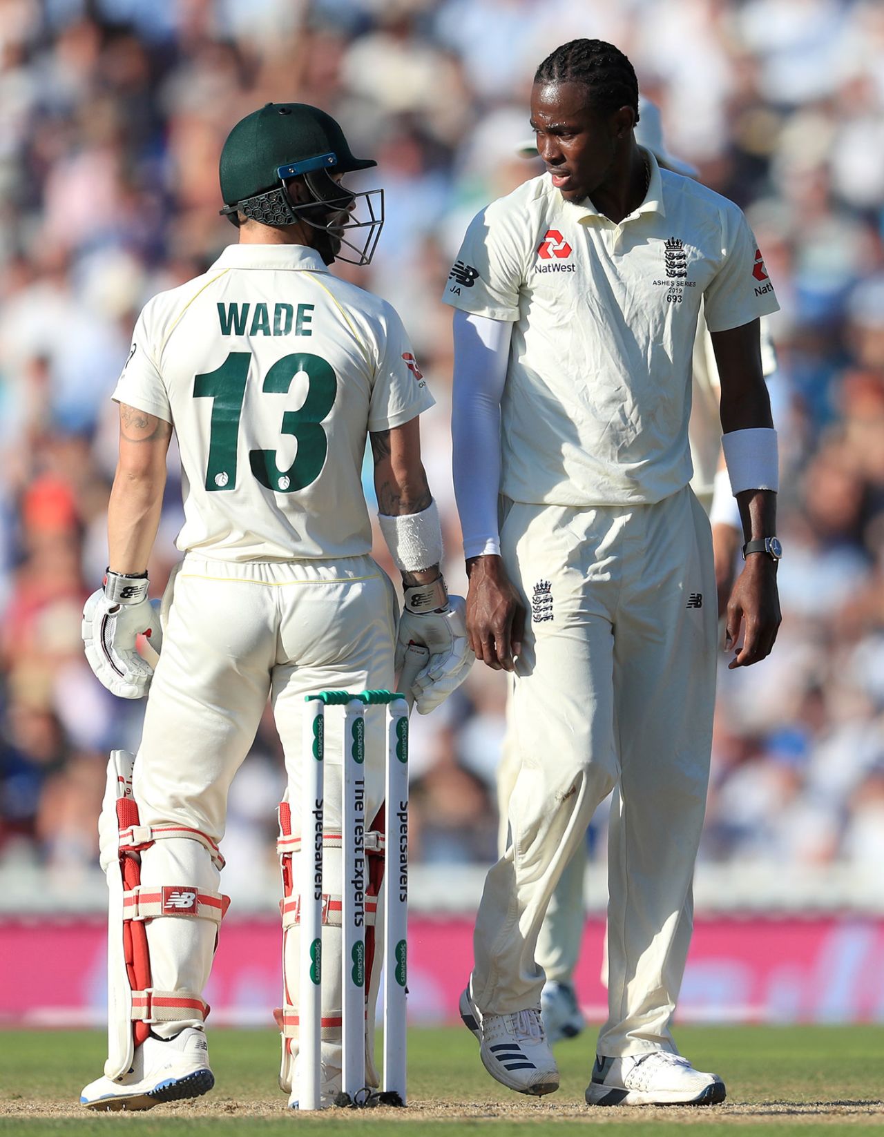Matthew Wade and Jofra Archer exchange words during their duel, England v Australia, 5th Test, The Oval, September 15, 2019
