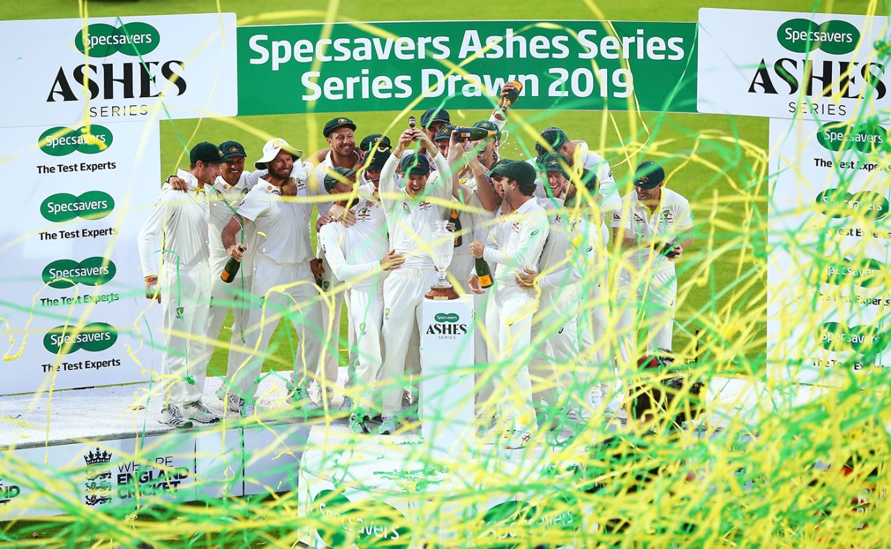 Australia lift the Ashes urn after drawing the series 2-2, England v Australia, 5th Test, The Oval, September 15, 2019