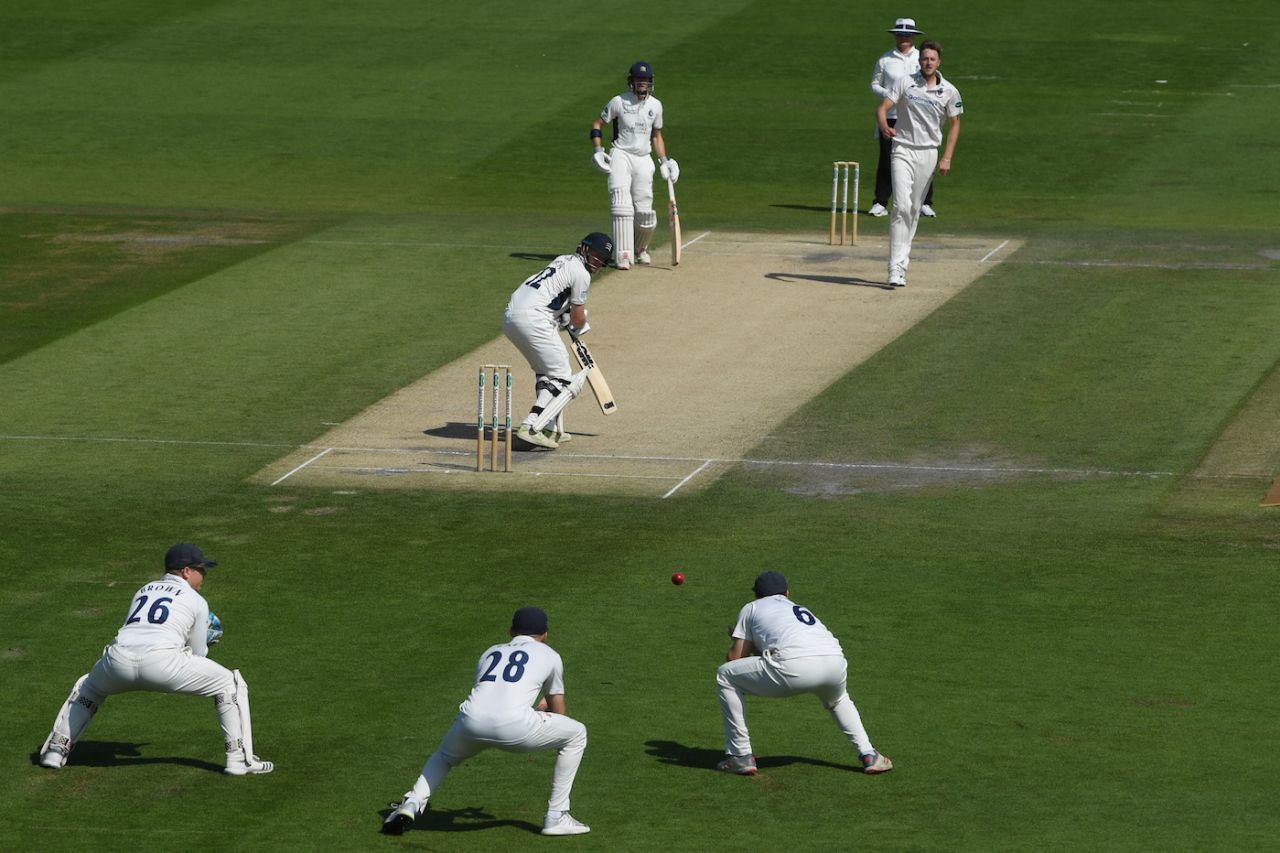 Sam Robson edges a ball from Ollie Robinson to slip fielder Harry Finch, Specsavers County Championship, Division 2, Sussex v Middlesex, 1st Central County Ground, August 20, 2019 in Hove, England