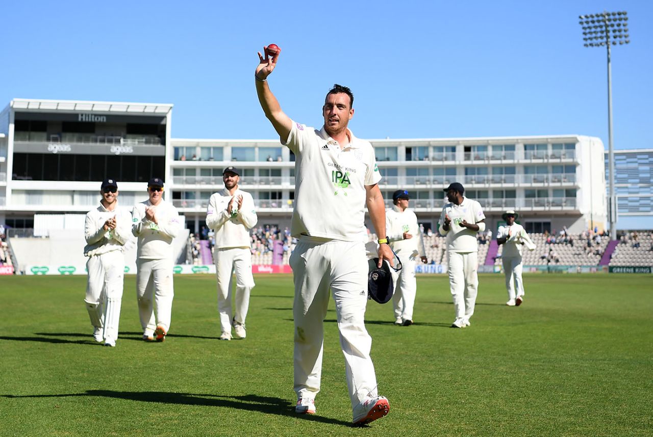 Kyle Abbott walks off after taking nine wickets, Hampshire v Somerset, County Championship, Division One, Ageas Bowl, September 17, 2019