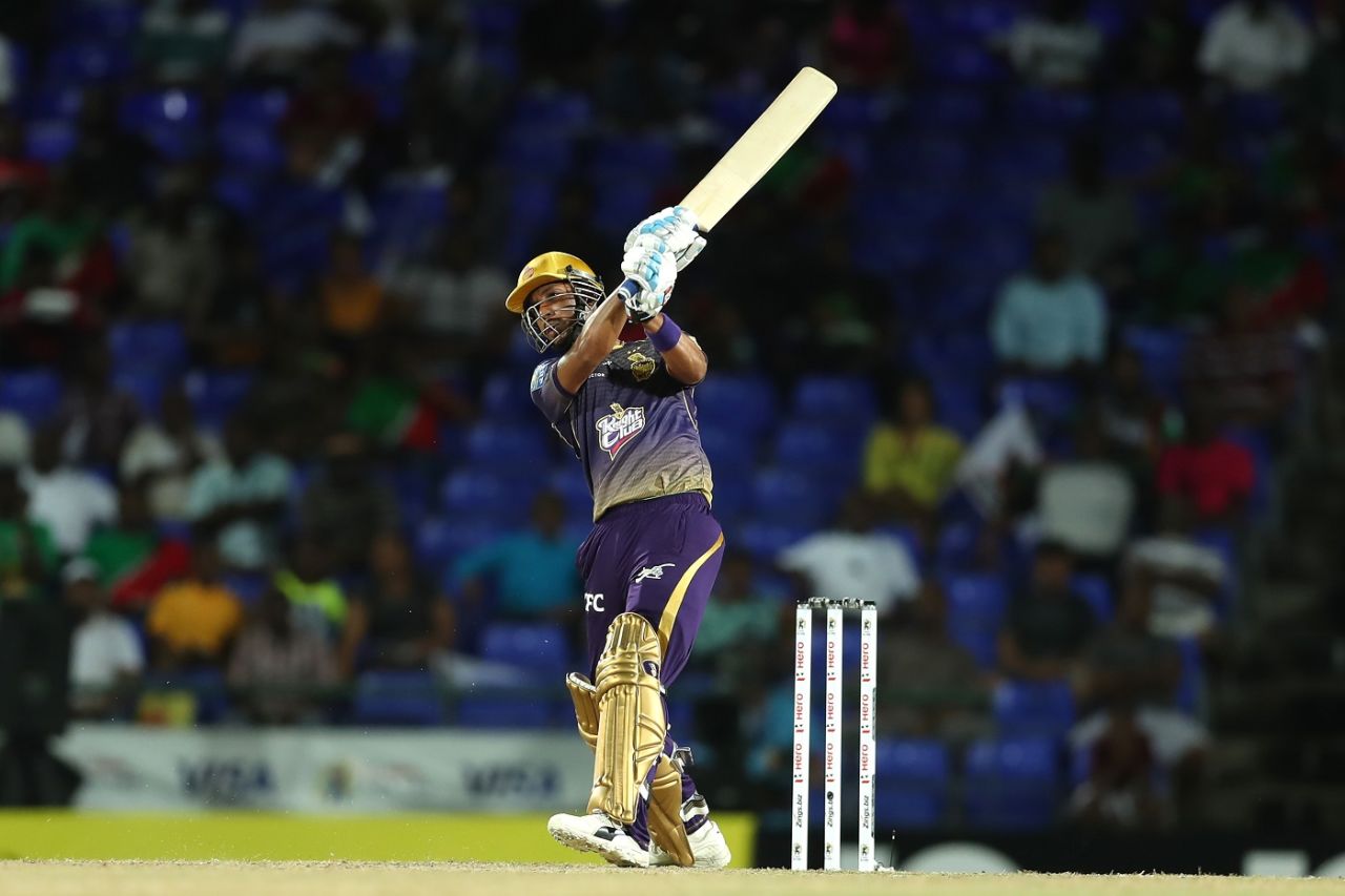 Lendl Simmons hoicks one down the ground, St Kitts and Nevis Patriots v Trinbago Knight Riders, CPL 2019, Basseterre, September 17, 2019