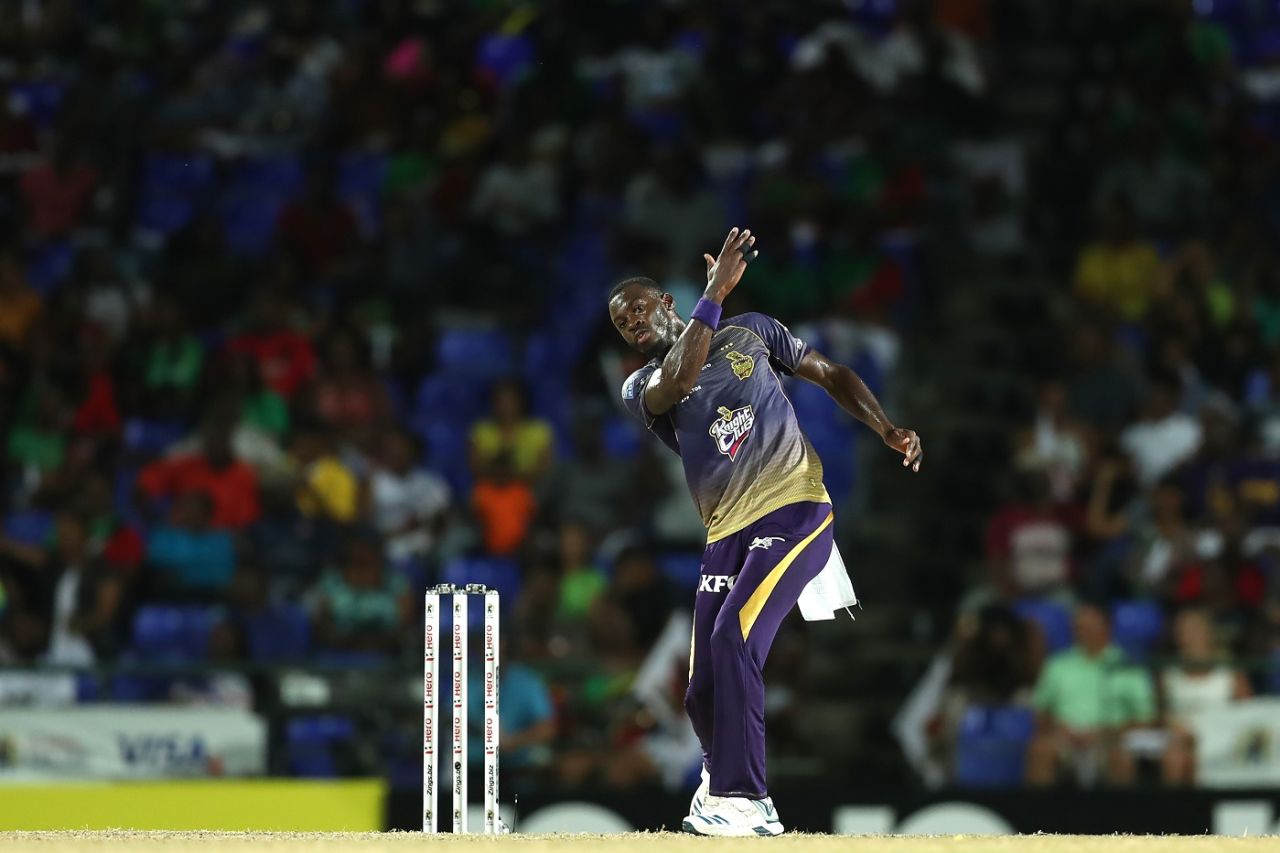 Anderson Phillip took three top-order wickets for TKR, St Kitts and Nevis Patriots v Trinbago Knight Riders, CPL 2019, Basseterre, September 17, 2019