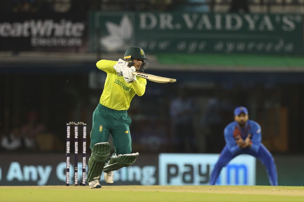 Quinton de Kock punches through the off side, South Africa v India, 2nd T20I, Mohali, September 18, 2019