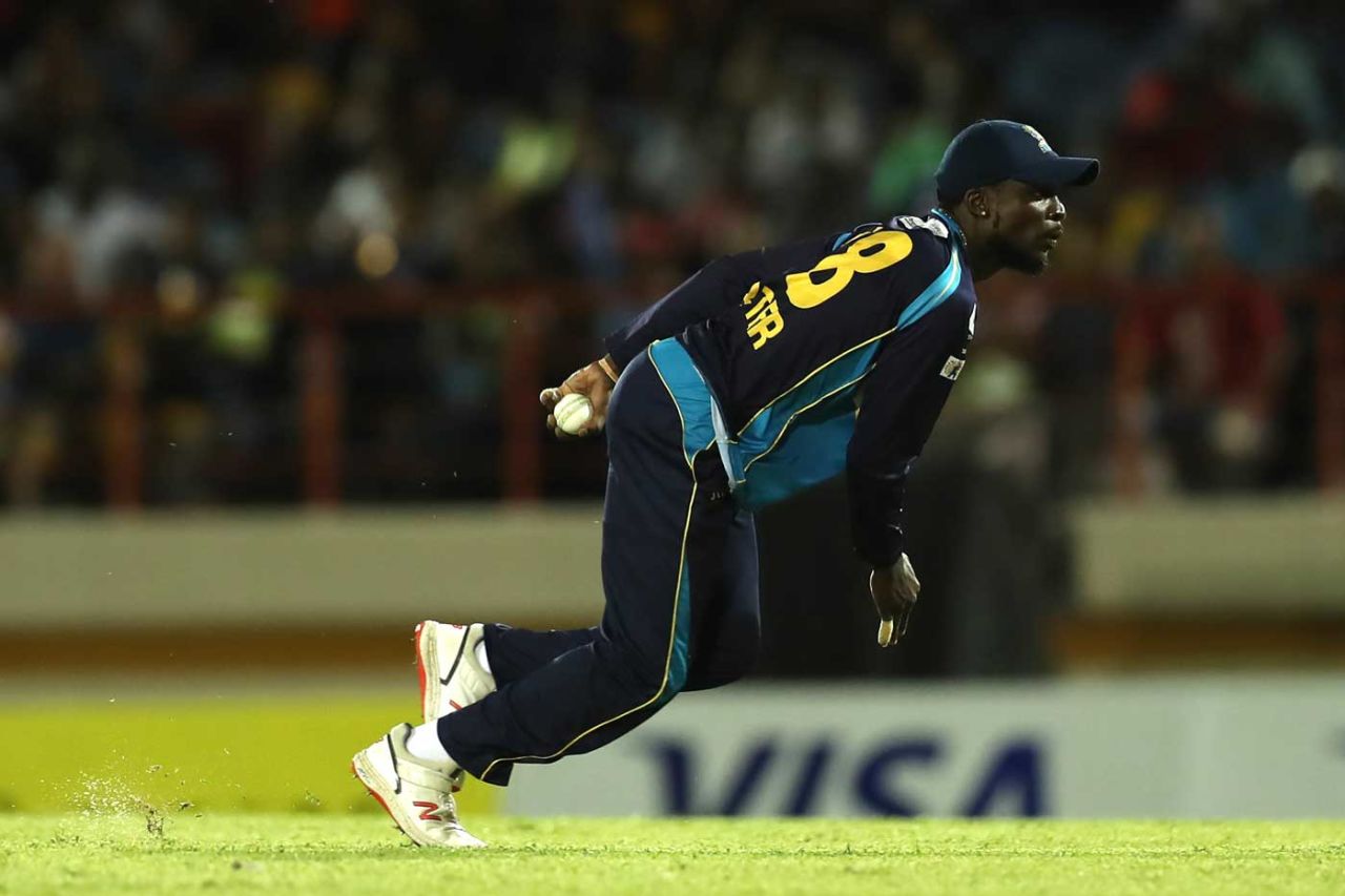 Jonathan Carter reacts in a deadpan manner after taking a sensational catch, St Lucia Zouks v Barbados Tridents, CPL 2019, Gros Islet, September 20, 2019