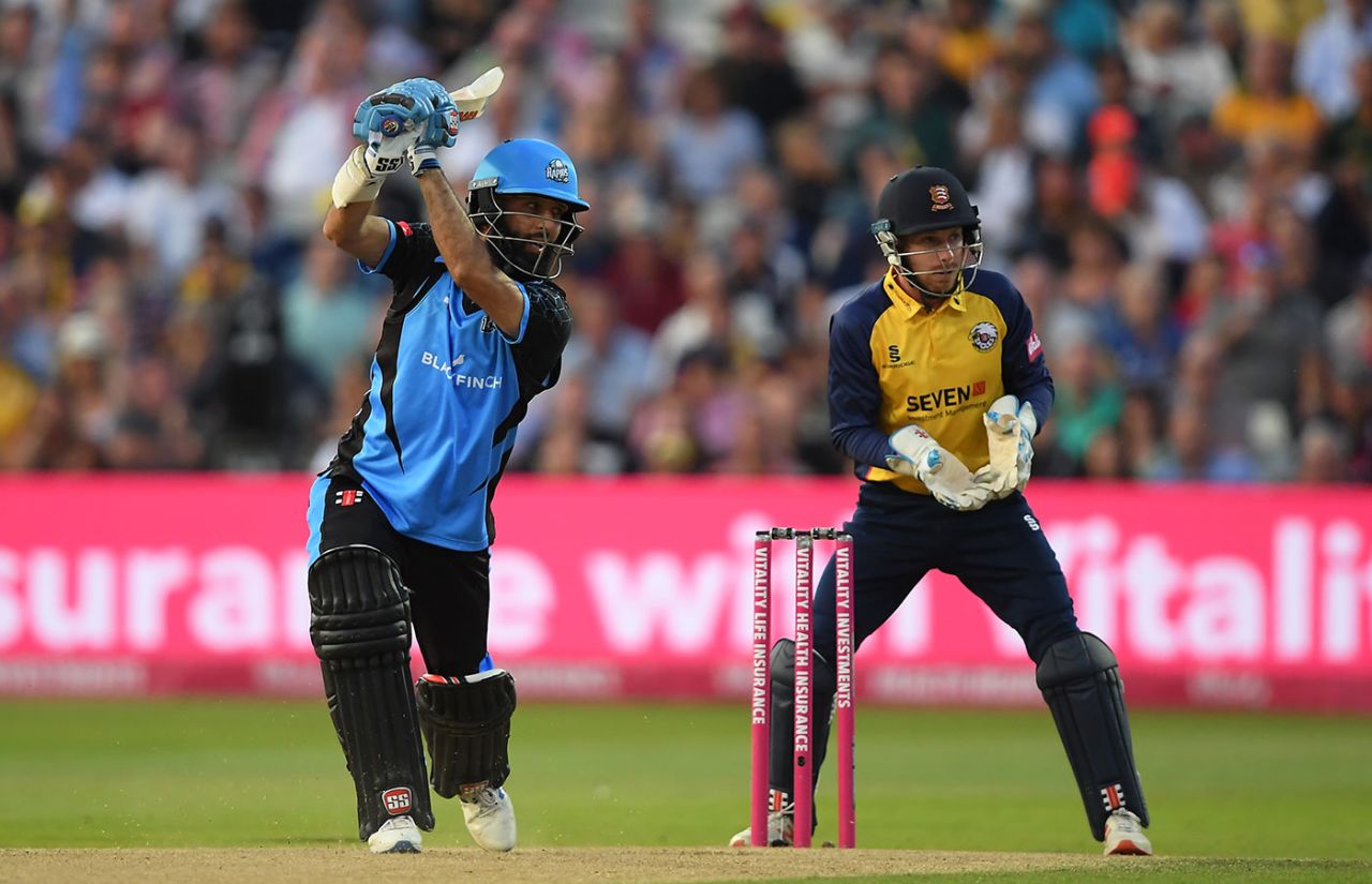Moeen Ali drives through the covers, Worcestershire v Essex, Vitality Blast final, Edgbaston, September 21, 2019