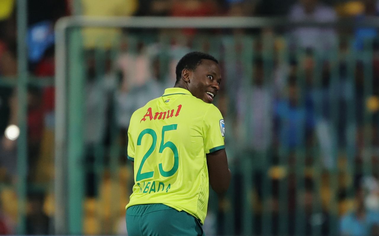 Kagiso Rabada reacts after taking a return catch, India v South Africa, 3rd T20I, Bengaluru, September 22, 2019