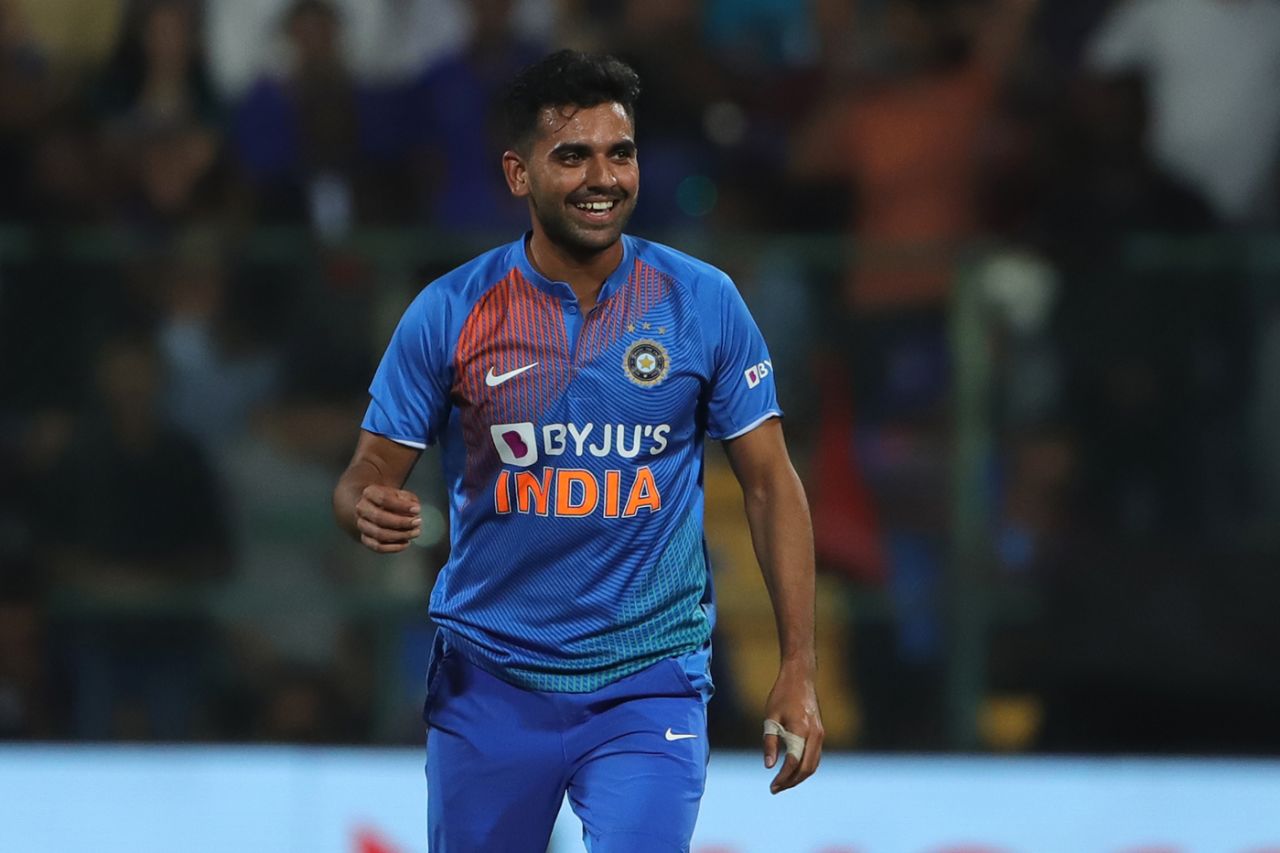 Deepak Chahar sports a smile, India v South Africa, 3rd T20I, Bengaluru, September 22, 2019