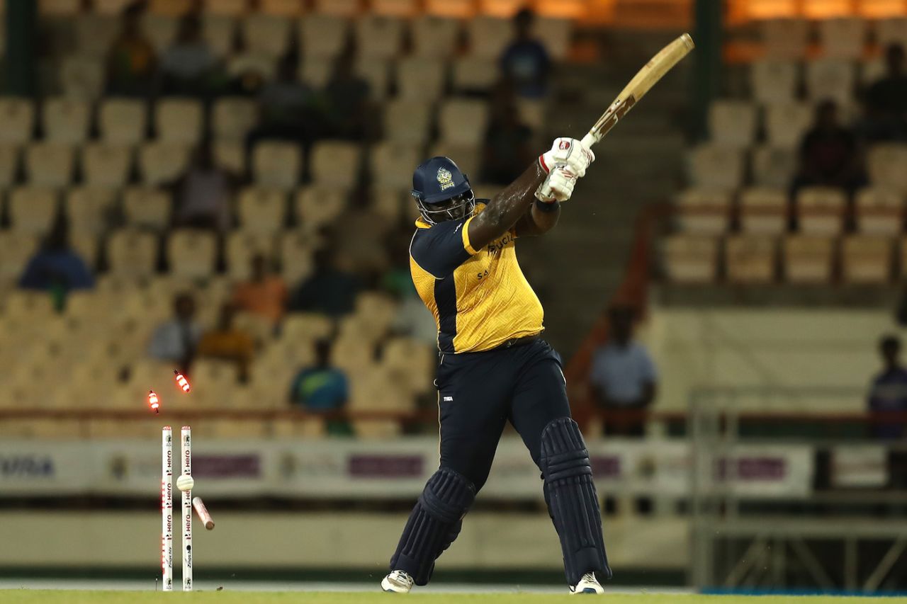 Rahkeem Cornwall swiped and missed, St Lucia Zouks v St Kitts and Nevis Patriots, CPL 2019, Gros Islet, September 24, 2019