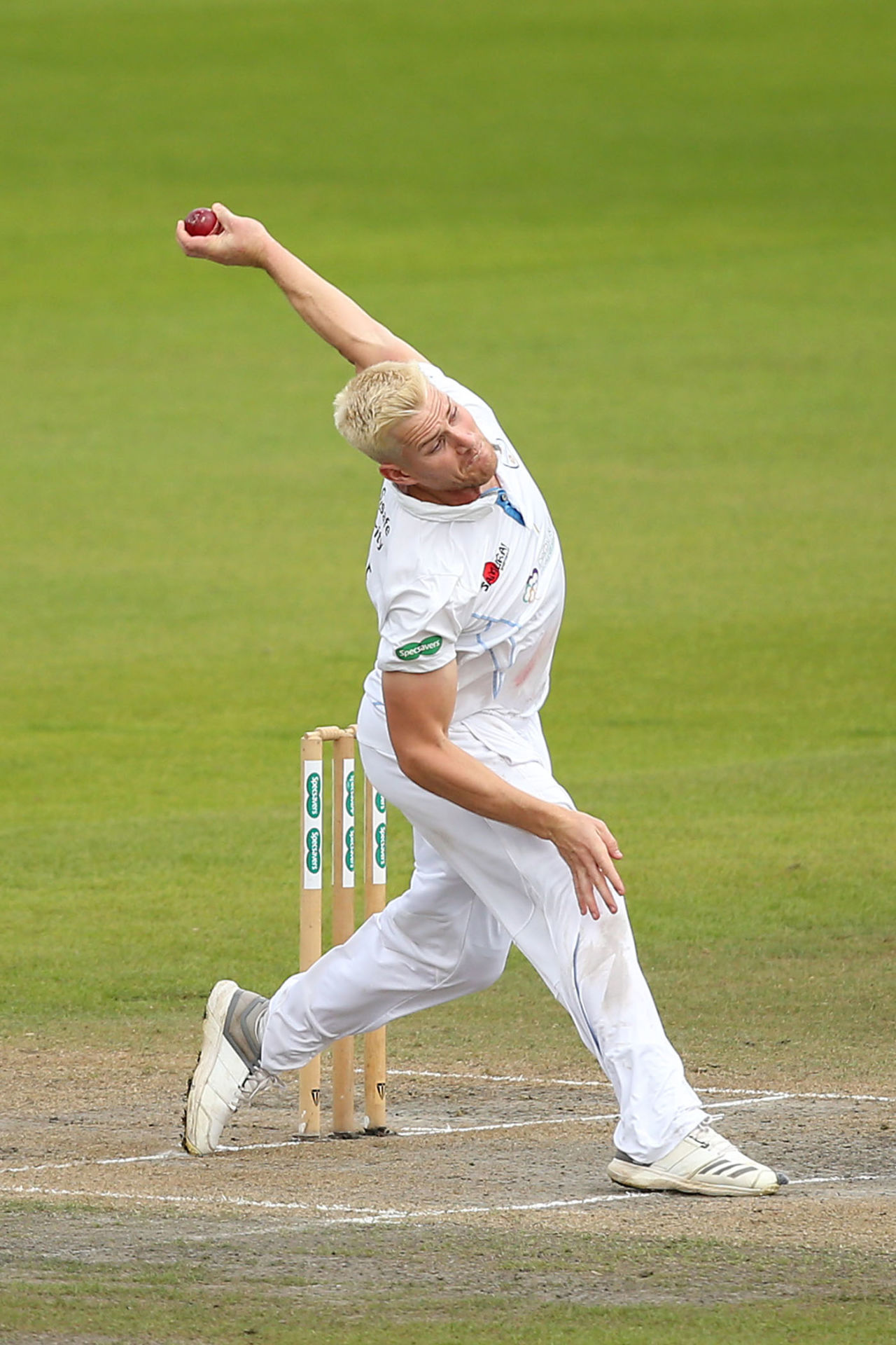 Luis Reece steams in, Lancashire v Derbyshire, County Championship, Division Two, Old Trafford, September 12, 2019