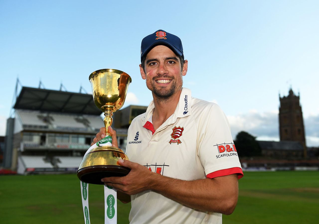 Alastair Cook poses with the County Championship trophy, County Championship, Division One, Taunton, September 26, 2019