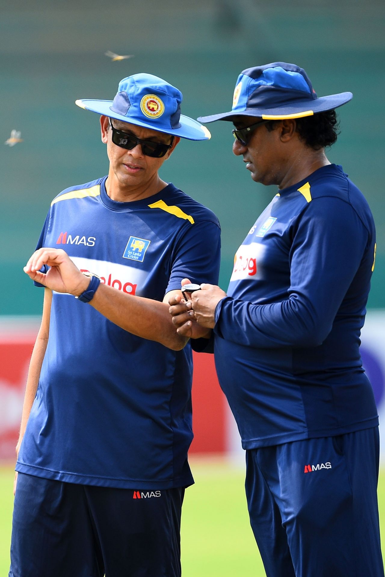 Rumesh Ratnayake (right) at a Sri Lanka training session in Karachi, Karachi, September 29, 2019