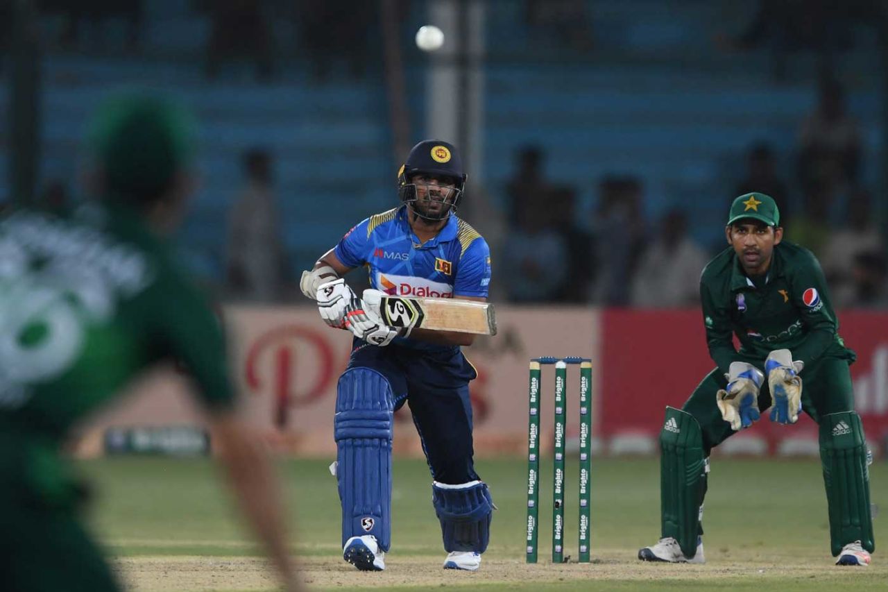 Shehan Jayasuriya drives down the ground, Pakistan v Sri Lanka, 2nd ODI, Karachi, September 30, 2019
