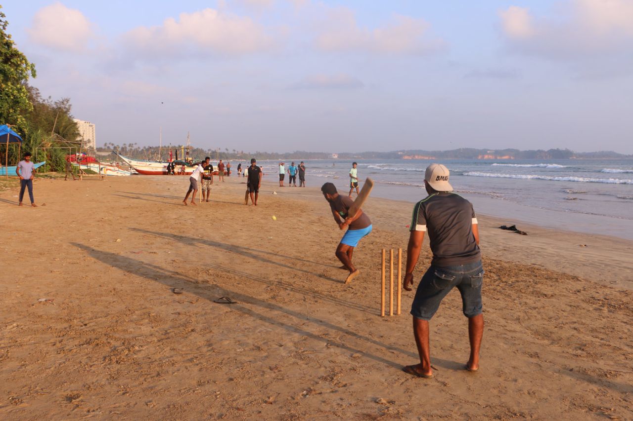 Roomy Haris: The ball's a slog away from the Indian Ocean at the Weligama beach in Sri Lanka