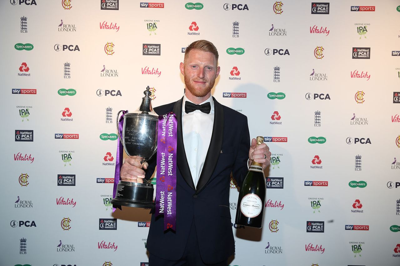 Ben Stokes with the Reg Hayter Cup for the NatWest PCA Players' Player of the Year at the 50th NatWest PCA Awards, London, October 02, 2019