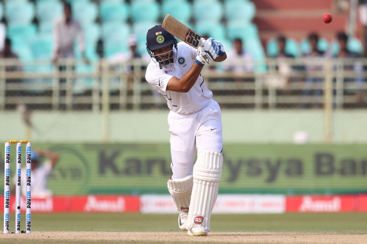 Hanuma Vihari uses his feet to get close to the ball and drive, India v South Africa, 1st Test, Visakhapatnam, Day 2, October 3, 2019