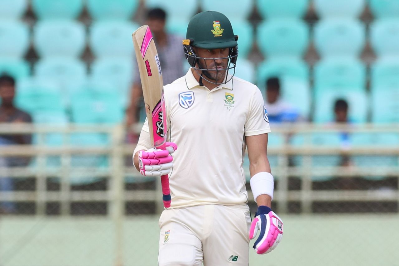 Faf du Plessis acknowledges the applause on reaching fifty, India v South Africa, 1st Test, Visakhapatnam, Day 3, October 4, 2019