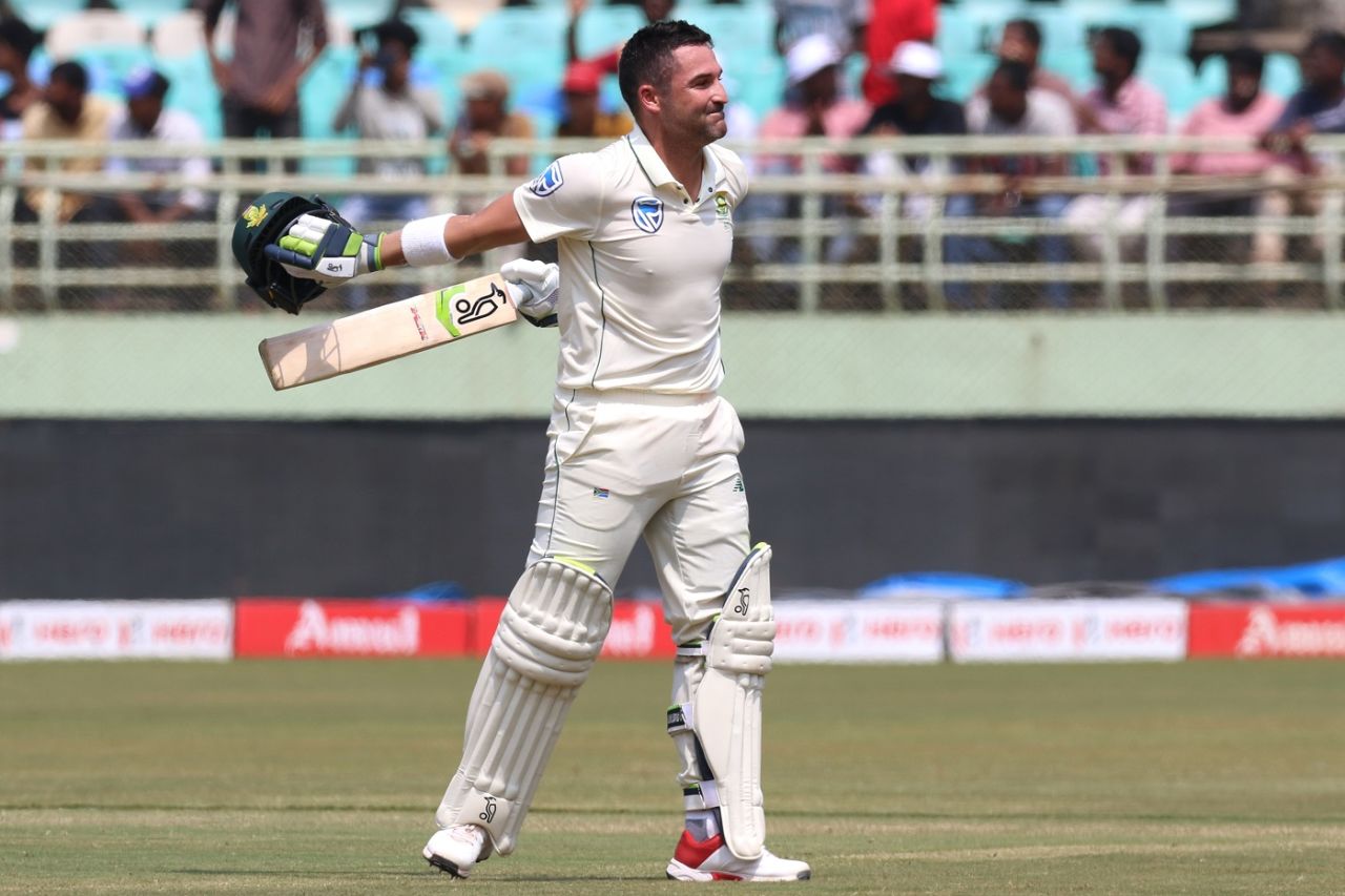 Dean Elgar brought his century up with the fourth six of his innings, India v South Africa, 1st Test, Visakhapatnam, 3rd day, October 4, 2019