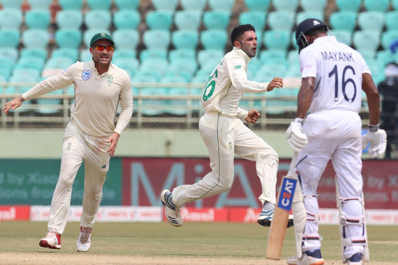 Keshav Maharaj sets off in celebration, India v South Africa, 1st Test, Visakhapatnam, Day 4, October 5, 2019