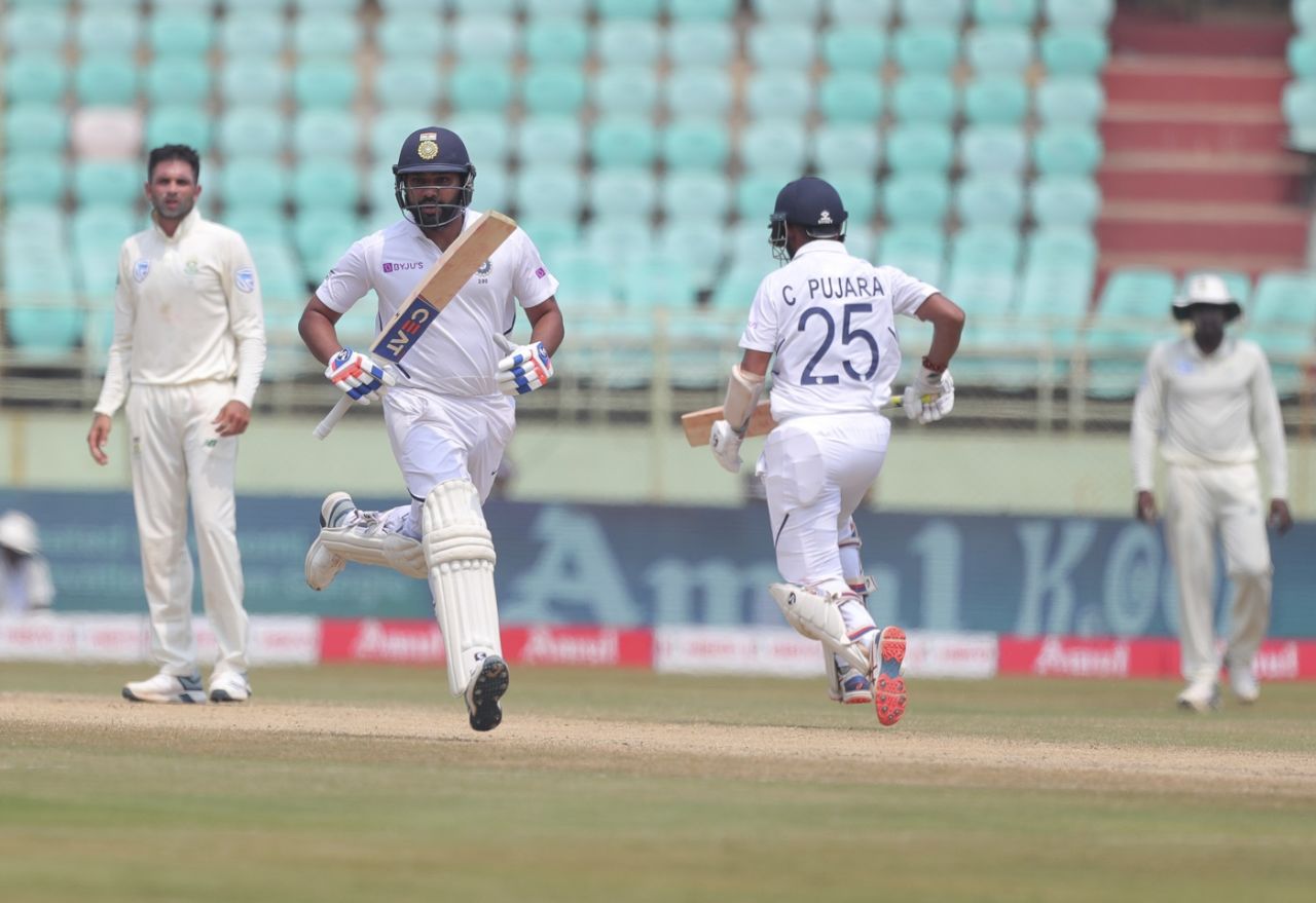 Rohit Sharma and Cheteshwar Pujara showed positive intent during a big stand, India v South Africa, 1st Test, Visakhapatnam, Day 4, October 5, 2019
