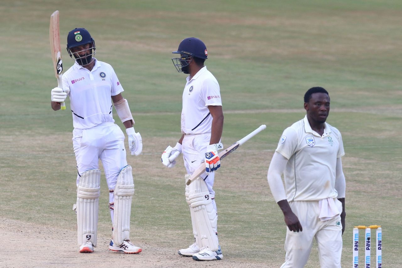 Cheteshwar Pujara celebrates a fifty he had to earn the hard way, India v South Africa, 1st Test, Visakhapatnam, Day 4, October 5, 2019