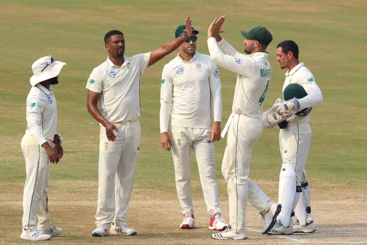 Vernon Philander celebrates a wicket, India v South Africa, 1st Test, Visakhapatnam, Day 4, October 5, 2019