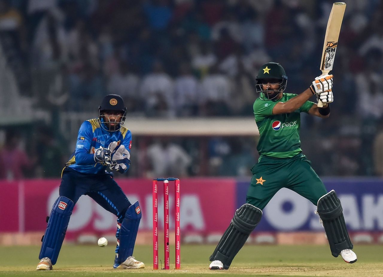 Babar Azam plays on the off side, Pakistan v Sri Lanka, 3rd T20I, Lahore, October 9, 2019