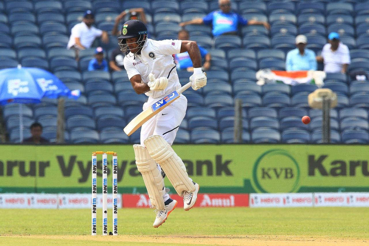 Mayank Agarwal negotiates a short ball, India v South Africa, 2nd Test, Pune, 1st day, October 10, 2019