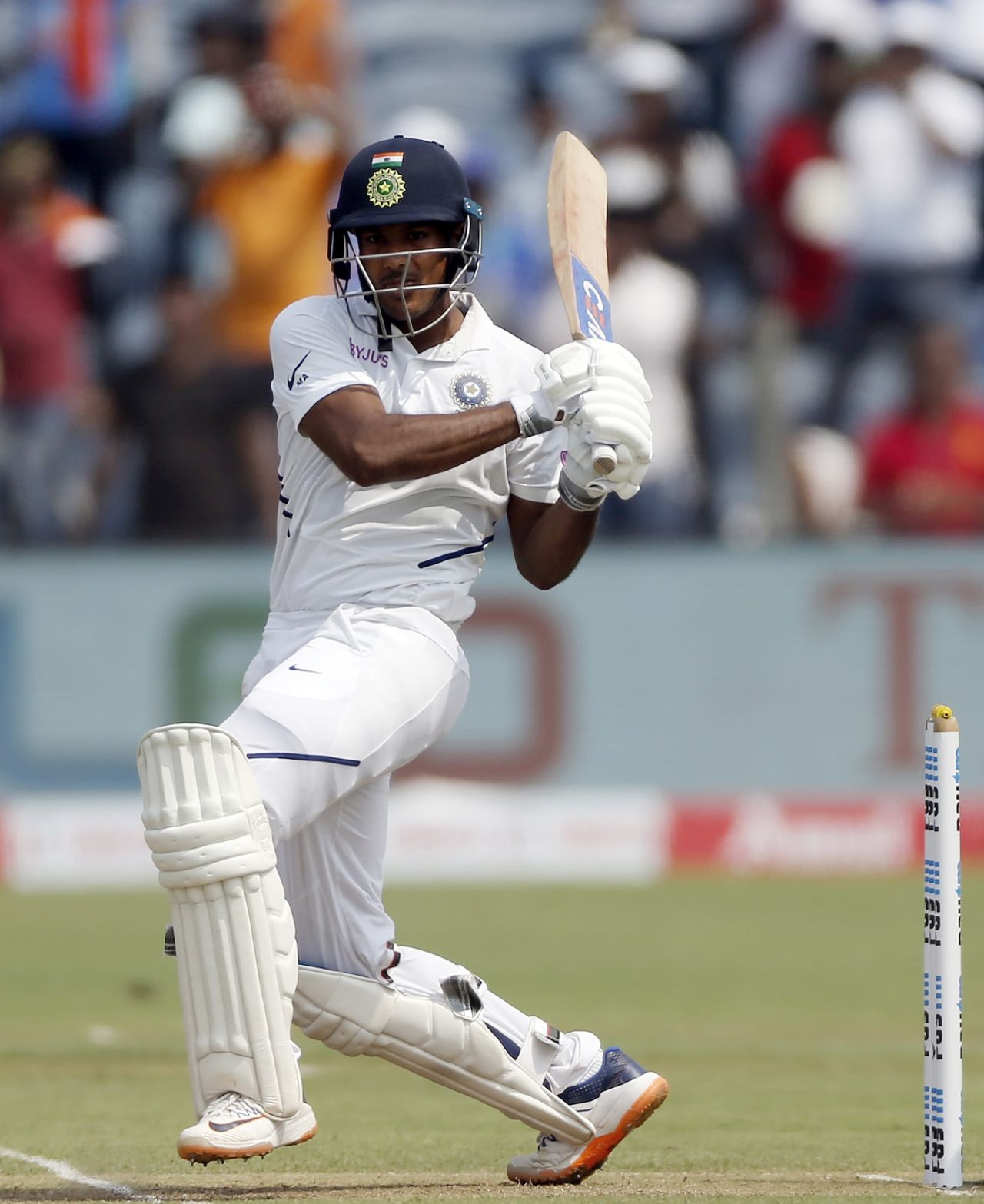 Mayank Agarwal plays a pull, India v South Africa, 2nd Test, Pune, 1st day, October 10, 2019