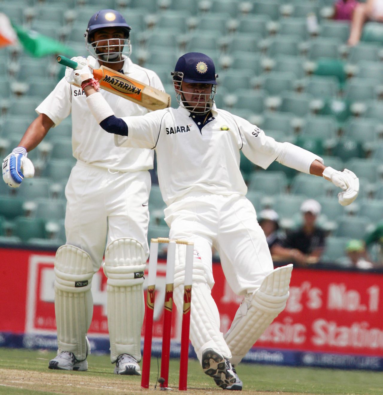 Sreesanth breaks into a jig after smashing Nel for a six, 1st Test, Johannesburg, 3rd day, December 17, 2006