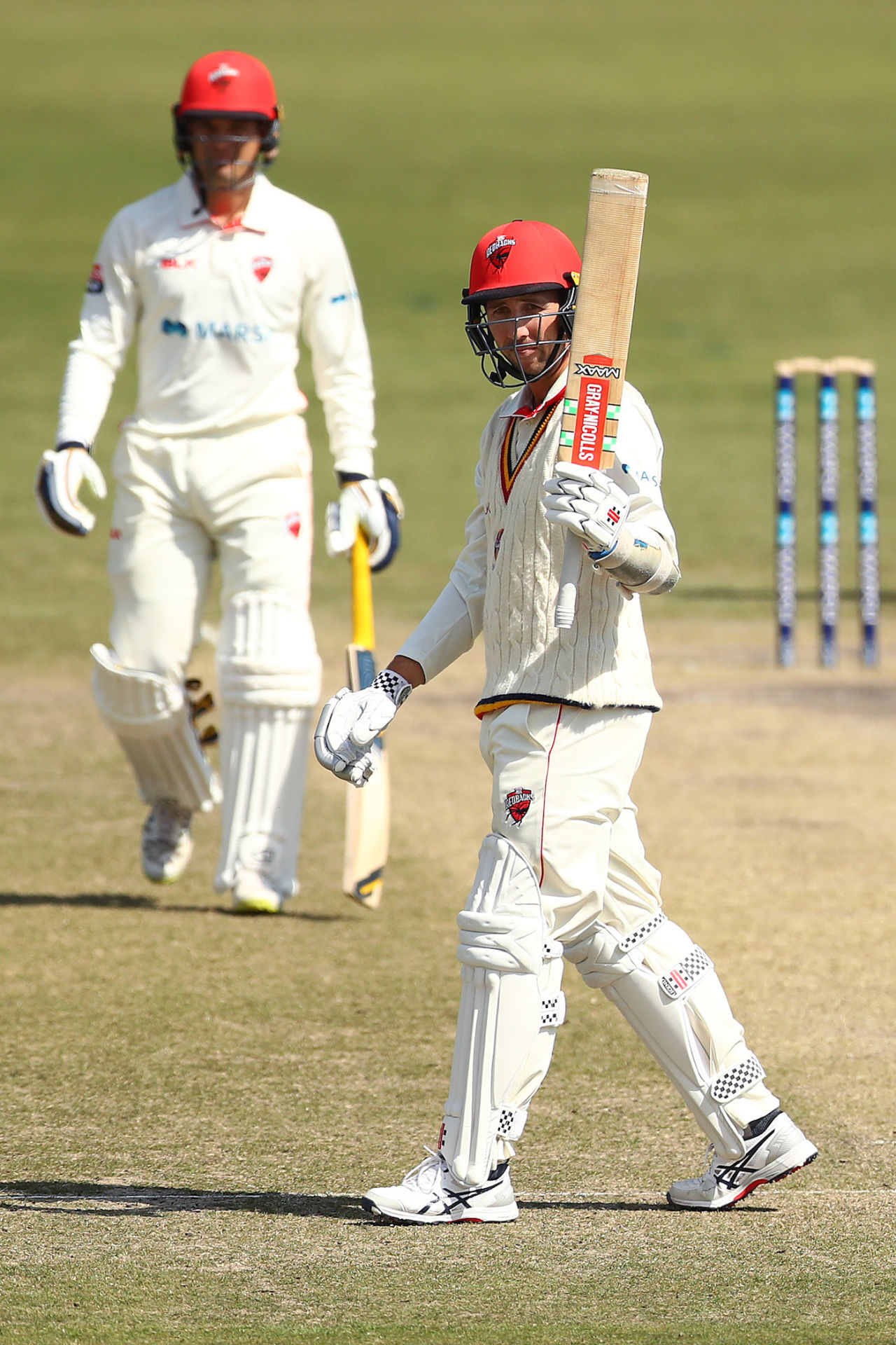 Tom Cooper celebrates his 13th first-class century, Victoria v South Australia, Day 3, Sheffield Shield, Round 1, Melbourne, October 12, 2019
