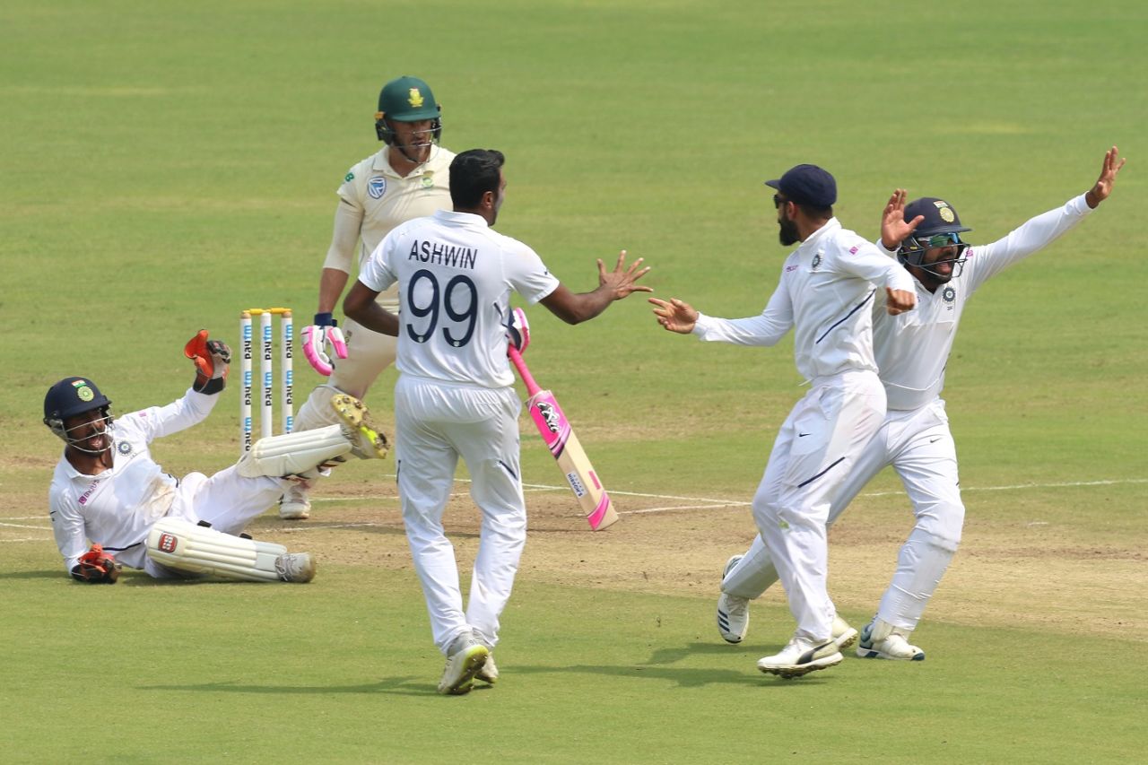 The R Ashwin and Wriddhiman Saha combine at it again - Faf du Plessis the victim this time,  India v South Africa, 2nd Test, Pune, 4th day, October 13, 2019