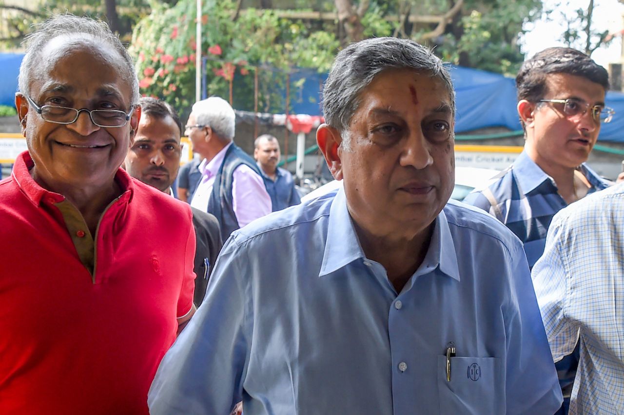 N Srinivasan and Niranjan Shah enter the BCCI headquarters, Mumbai, October 14, 2019