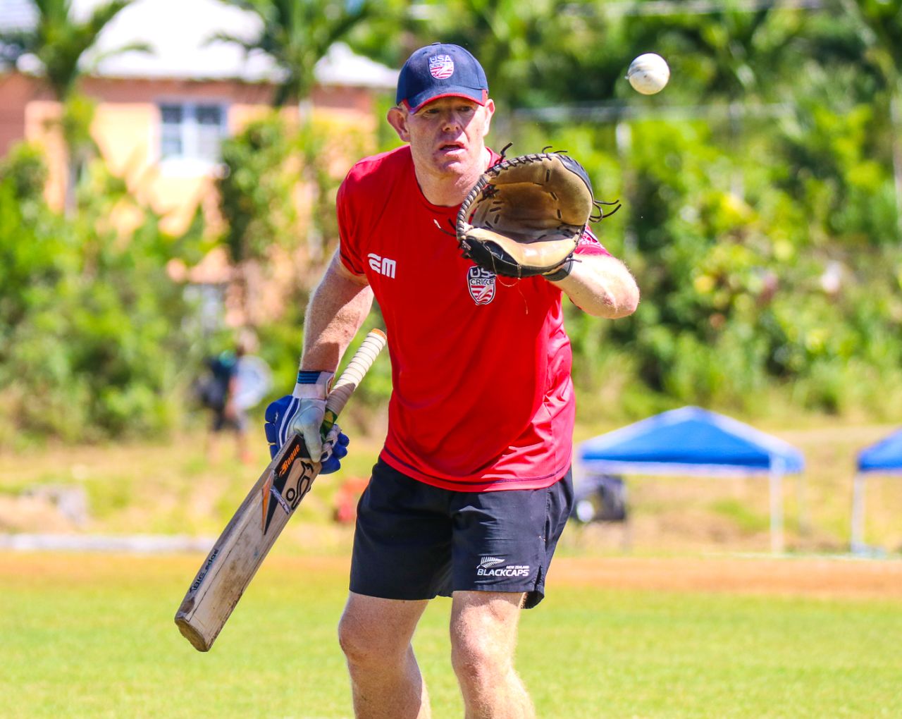 Coach James Pamment goes through a fielding drill during pre-game warm-ups, Cayman Islands v USA, ICC Americas Regional Final - T20 World Cup Qualifier, Sandys Parish, August 24, 2019