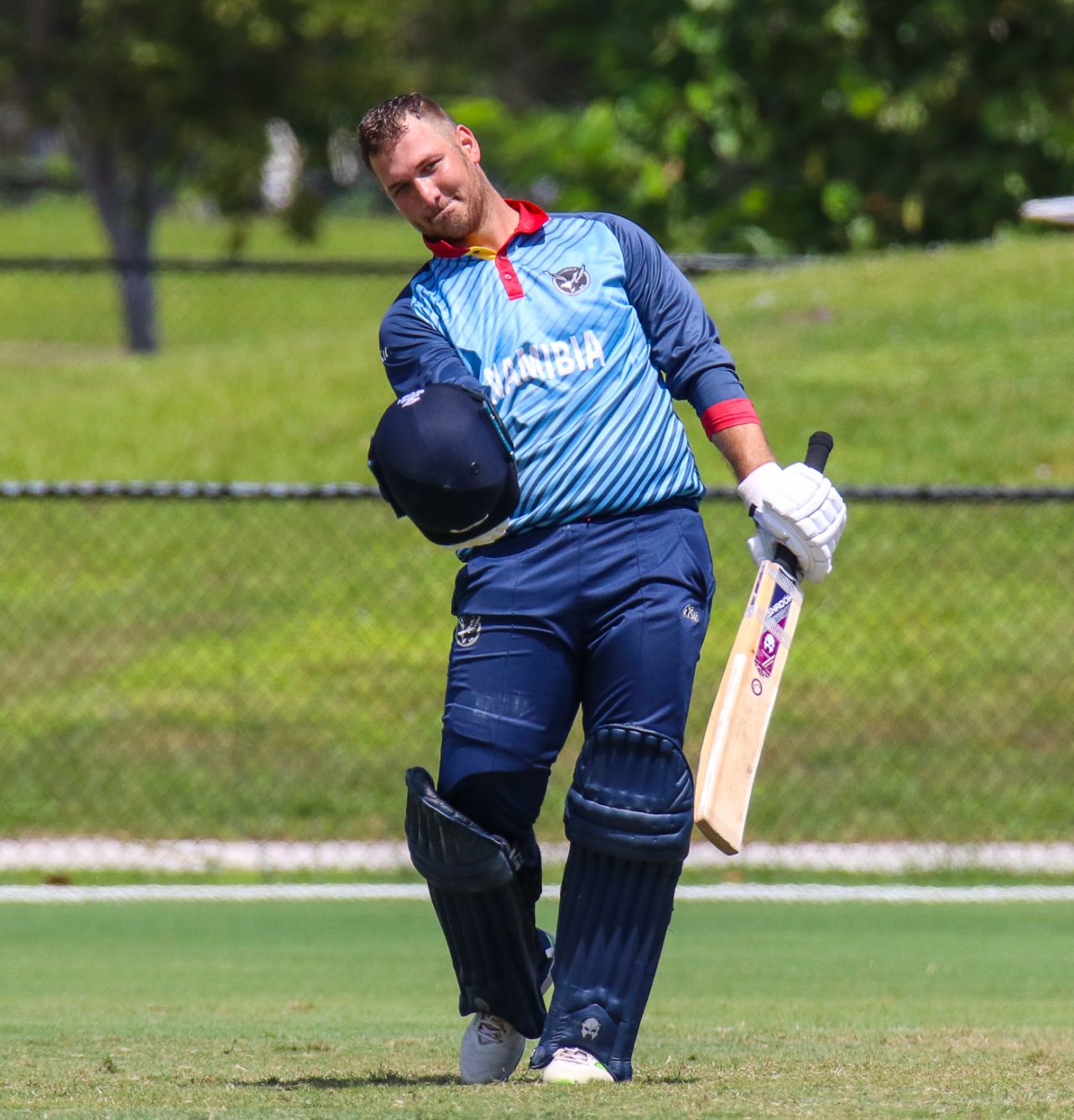 JP Kotze pumps his first after scoring Namibia's maiden ODI century, USA v Namibia, Cricket World Cup League Two, Lauderhill, September 20, 2019