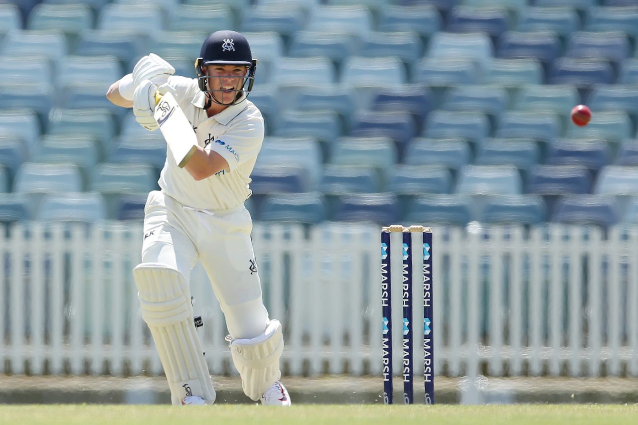 Marcus Harris drives through cover, Western Australia v Victoria, Day 1, Sheffield Shield, Round 2, Perth, October 18, 2019