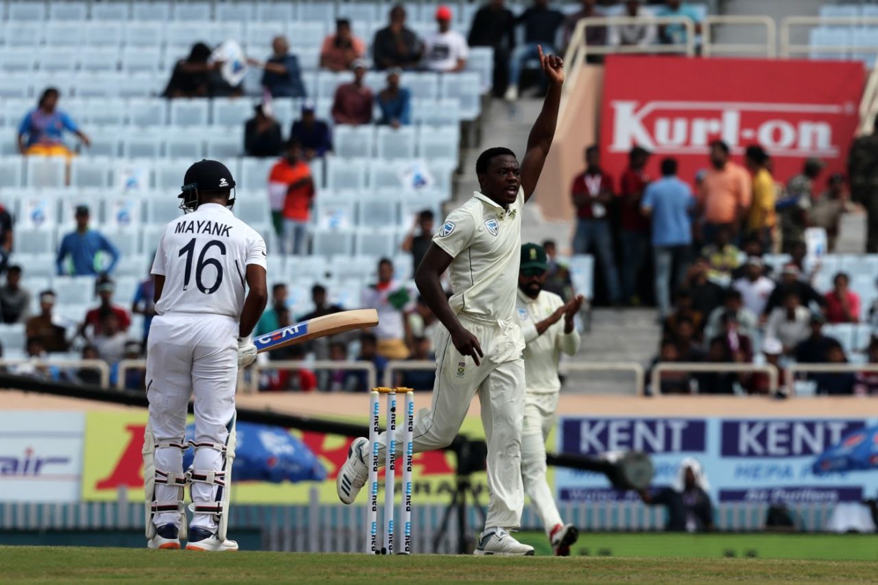 Mayank Agarwal was out jabbing at the ball, India v South Africa, 3rd Test, Ranchi, 1st day, October 19, 2019
