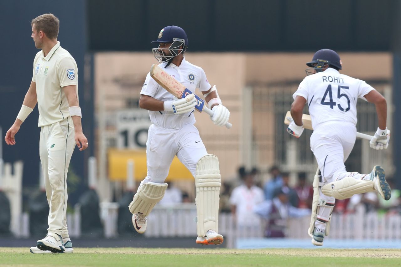 Ajinkya Rahane and Rohit Sharma complete a run, India v South Africa, 3rd Test, Ranchi, 1st day, October 19, 2019