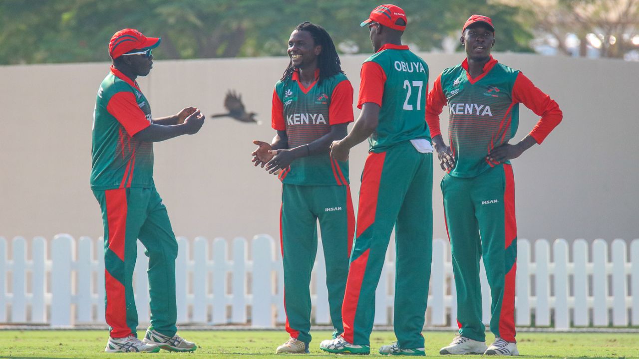Nelson Odhiambo is all smiles after taking a wicket, Kenya v Scotland, T20 World Cup Qualifier, Dubai, October 19, 2019 