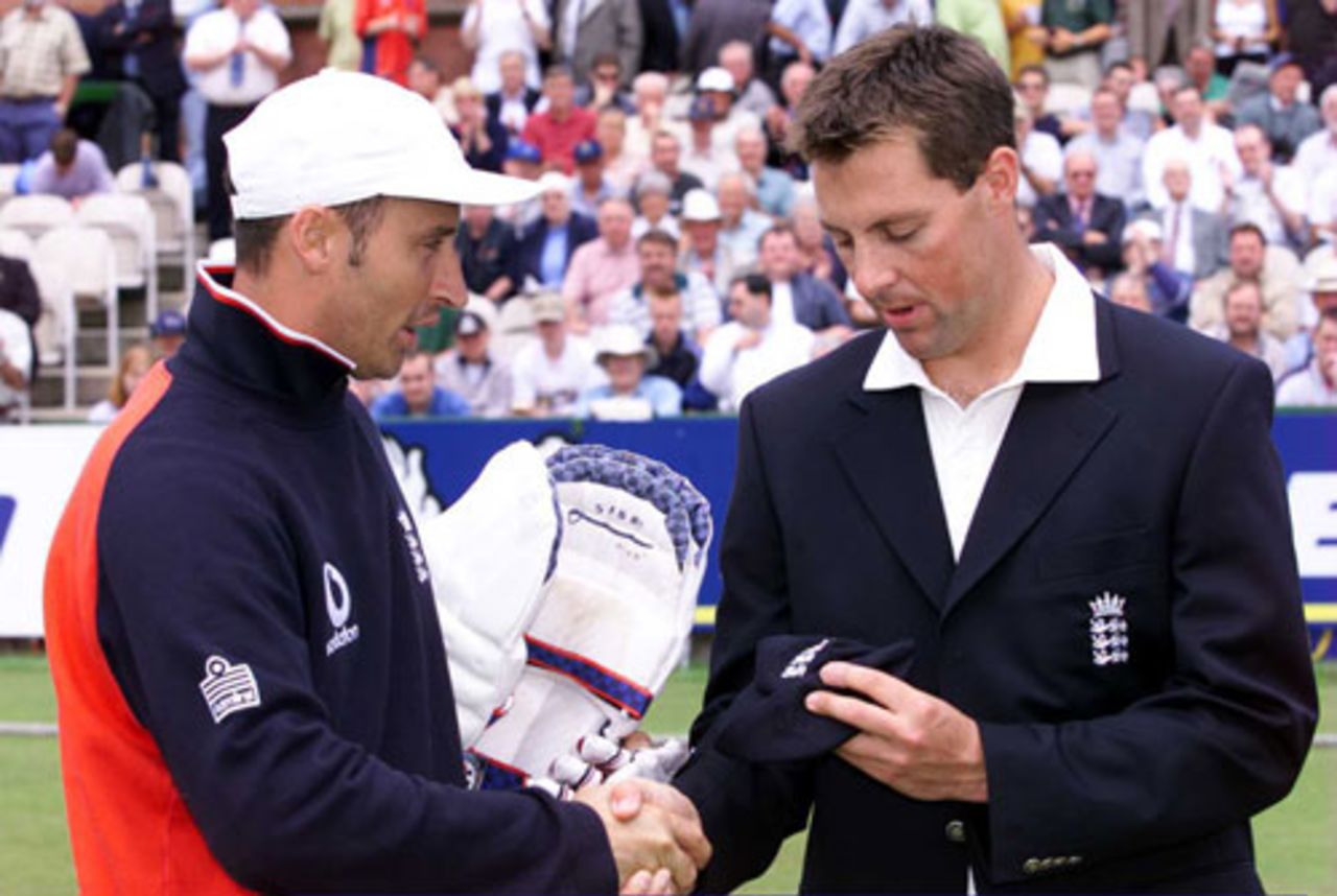 Marcus Trescothick receives his England cap, England v West Indies, Old Trafford, August 4, 2000
