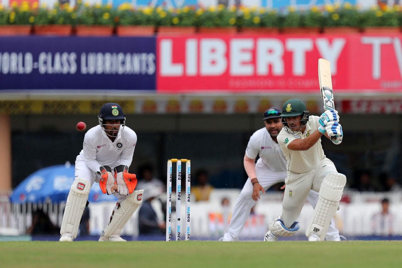 Zubayr Hamza drives on his way to a half-century, India v South Africa, 3rd Test, Ranchi, 3rd day, October 21, 2019