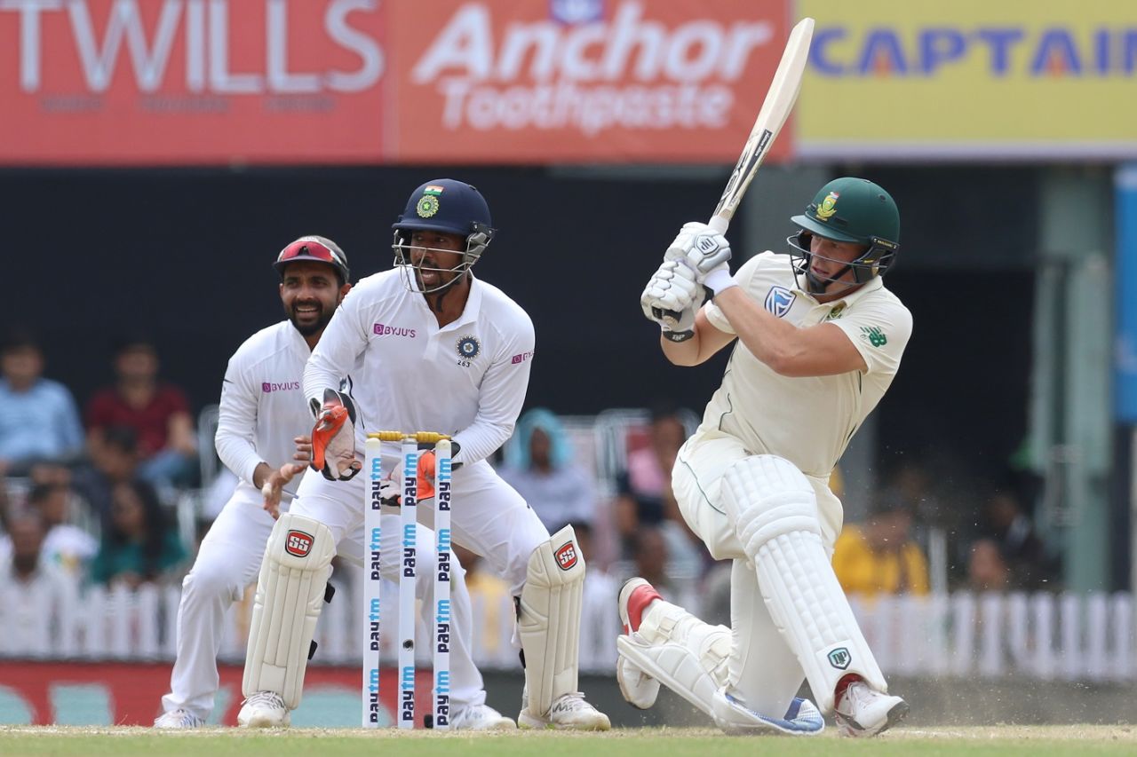 George Linde sweeps, India v South Africa, 3rd Test, Ranchi, 3rd day, October 21, 2019