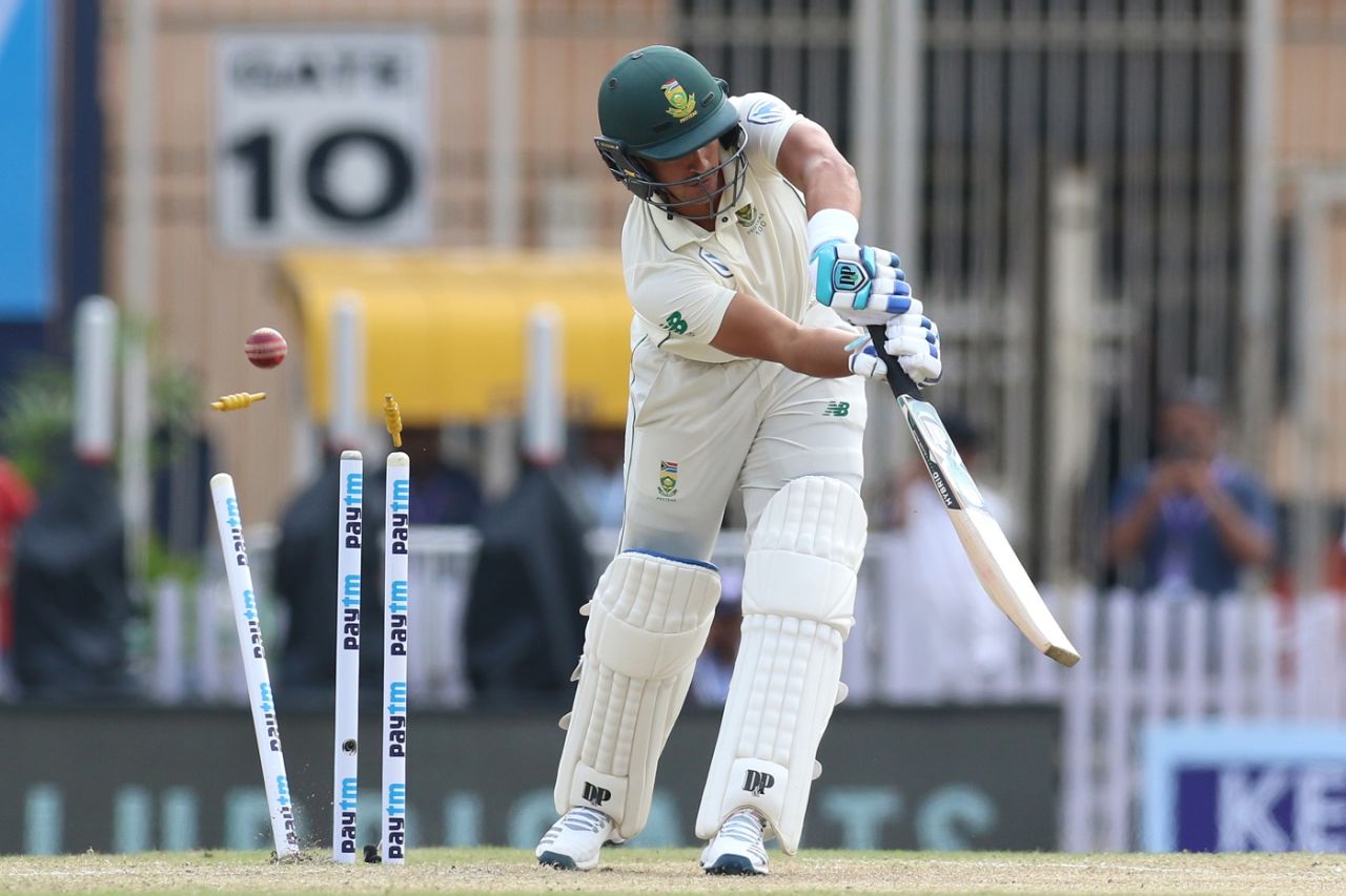 Zubayr Hamza is bowled, India v South Africa, 3rd Test, Ranchi, 3rd day, October 21, 2019