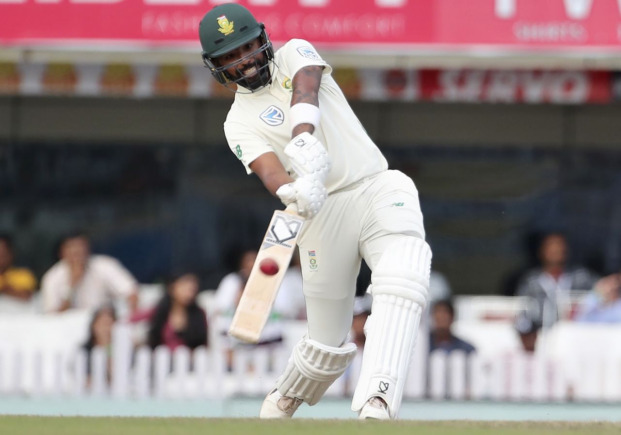 Dane Piedt smacks one down the ground, India v South Africa, 3rd Test, Ranchi, 3rd day, October 21, 2019