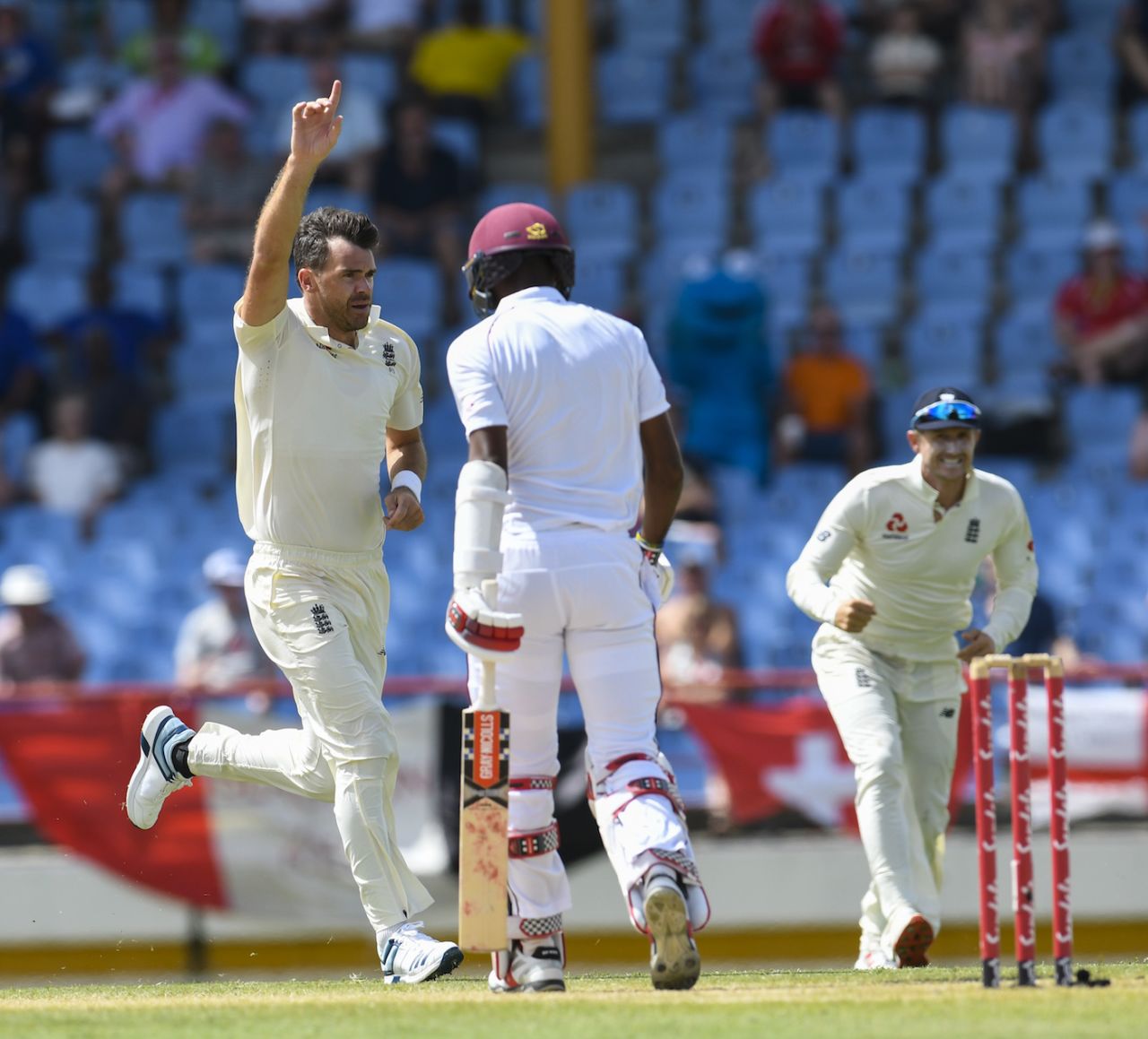 James Anderson dismisses Kraigg Brathwaite, West Indies v England, 3rd Test, St Lucia, 2nd day, February 10, 2019