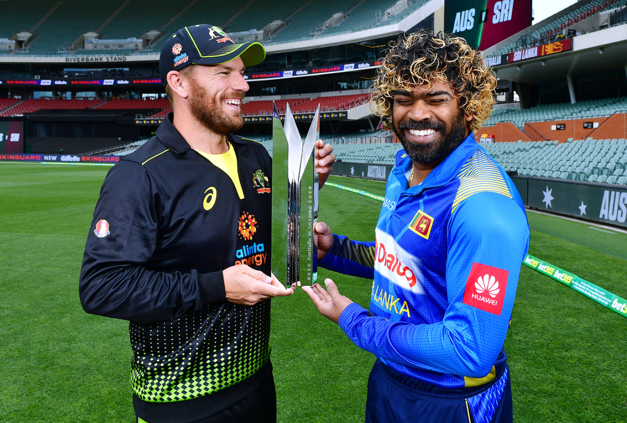 Aaron Finch and Lasith Malinga ahead of the T20I series, Adelaide, October 26, 2019