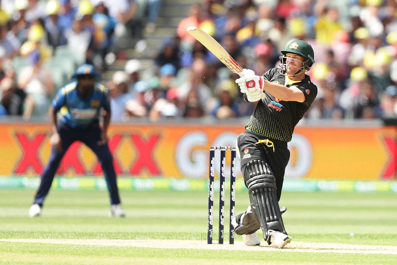 David Warner sends one over the leg side, Australia v Sri Lanka, 1st T20I, Adelaide, October 27, 2019