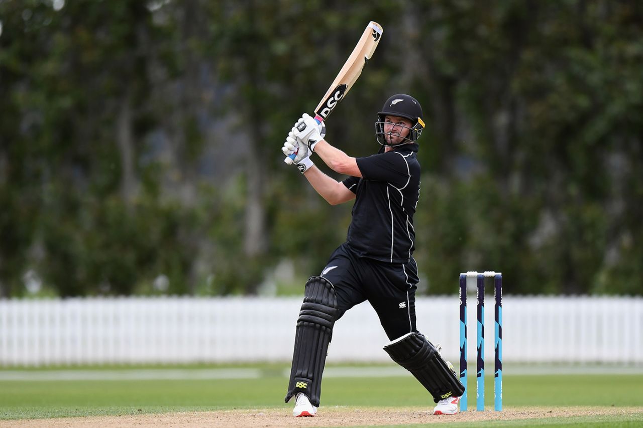 Colin Munro slugs down the ground, New Zealand A v England, Tour match, Lincoln, October 29, 2019