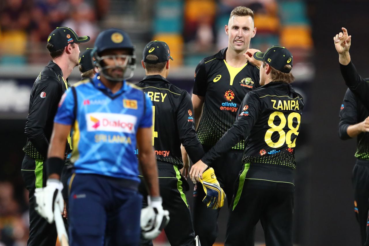 Billy Stanlake after taking a wicket, Australia v Sri Lanka, 2nd T20I, Brisbane, October 30, 2019